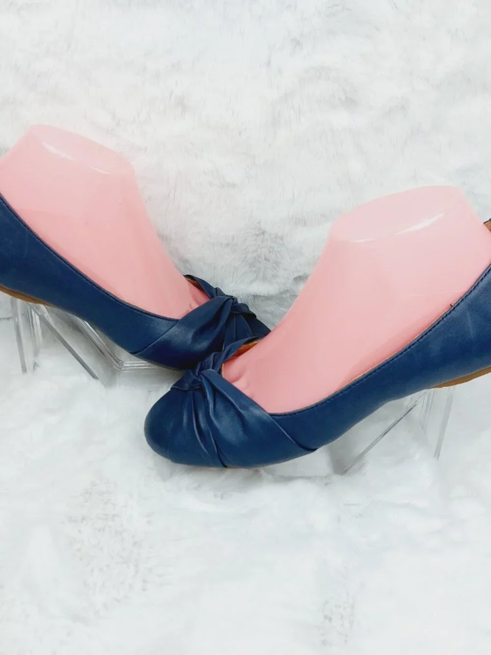 Born Women's Navy Lily Leather Wrap Knot Slip-On Ballet Flats Size 9M